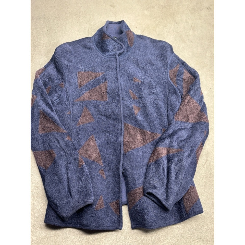 Giorgio Armani Women's Blue Brown Geometric Triangle Fleece Zip Jacket Italy 44